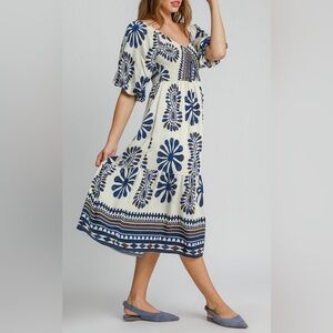 Umgee Border Print Tiered Midi Dress- size S